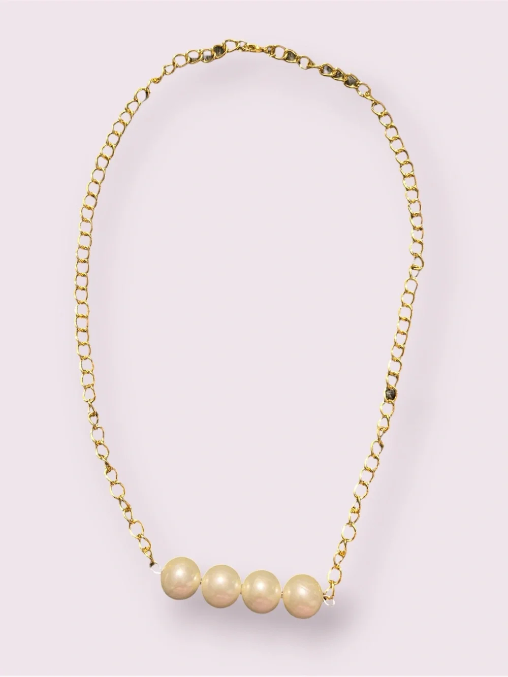 Handcrafted Gold-Tone Necklace with White Glass Pearls